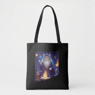 Cute Magical Cat Wizard Purrfect Wizard Feline Hal Tote Bag