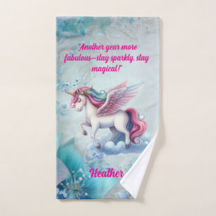 Cute Magical Colorful Unicorn Girly Birthday Gift Bath Towel Set