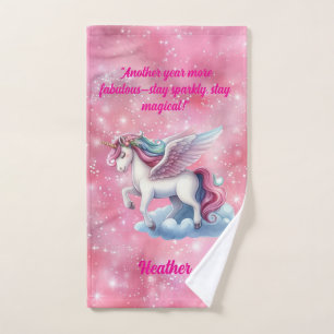 Cute Magical Colourful Unicorn Girly Birthday Gift Bath Towel Set