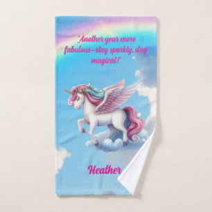 Cute Magical Colourful Unicorn Girly Birthday Gift Bath Towel Set