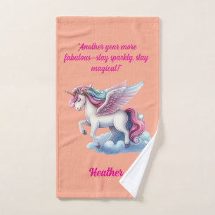 Cute Magical Colourful Unicorn Girly Birthday Gift Bath Towel Set