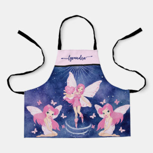 Cute magical fantasy  fairies whimsical girl blue apron