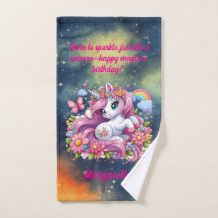 Cute Magical Floral Unicorn Girly Birthday Gift Bath Towel Set