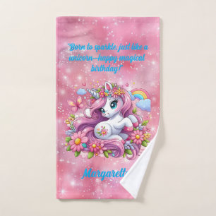 Cute Magical Floral Unicorn Girly Birthday Gift Bath Towel Set