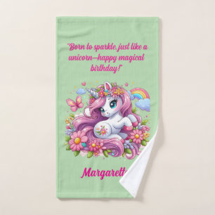 Cute Magical Floral Unicorn Girly Birthday Gift Bath Towel Set