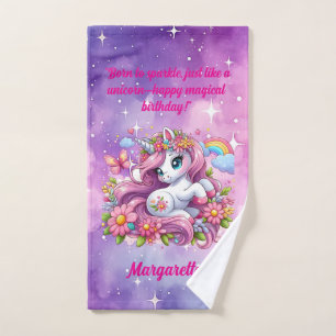 Cute Magical Floral Unicorn Girly Birthday Gift Bath Towel Set