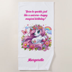 Cute Magical Floral Unicorn Girly Birthday Gift Beach Towel