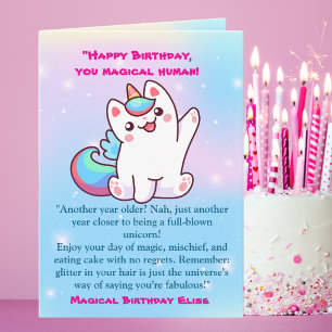 Cute Magical Funny Cat Unicorn Birthday Greeting Card