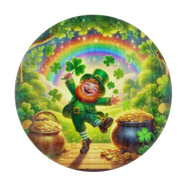 Cute, magical Leprechaun Saint Patrick's Day Cutting Board (Front)