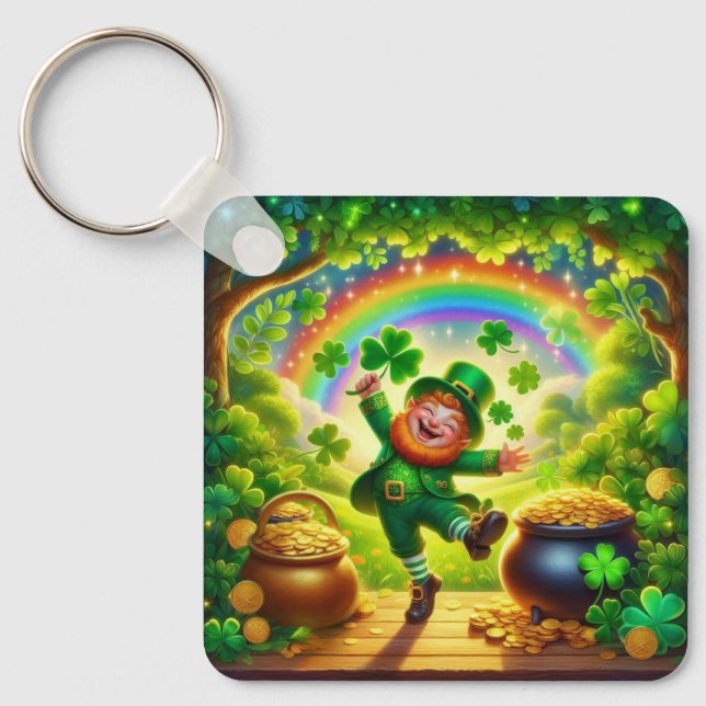 Cute, magical Leprechaun Saint Patrick's Day Key Ring (Front)