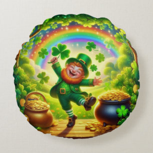 Cute, magical Leprechaun Saint Patrick's Day Round Cushion