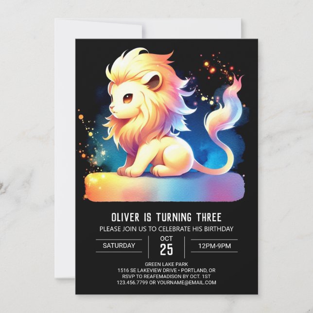Cute Magical Lion Birthday Invitation (Front)