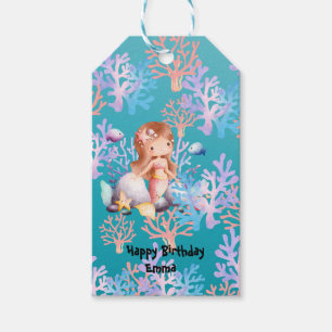 Cute Magical Mermaid fish coral sea Birthday girls Gift Tags