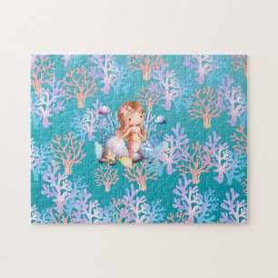 Cute Magical Mermaid fish coral sea Birthday girls Jigsaw Puzzle