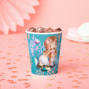 Cute Magical Mermaid fish coral sea Birthday girls Paper Cups
