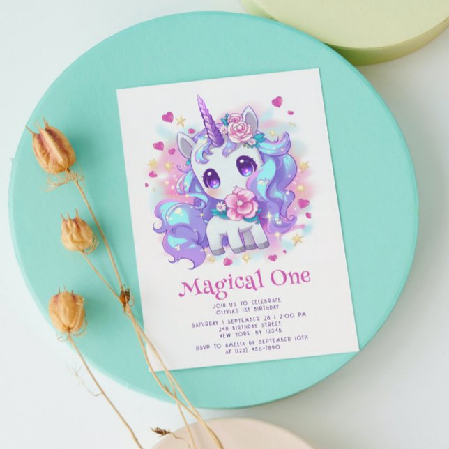 Cute Magical One Modern Unicorn First Birthday Invitation (Creator Uploaded)