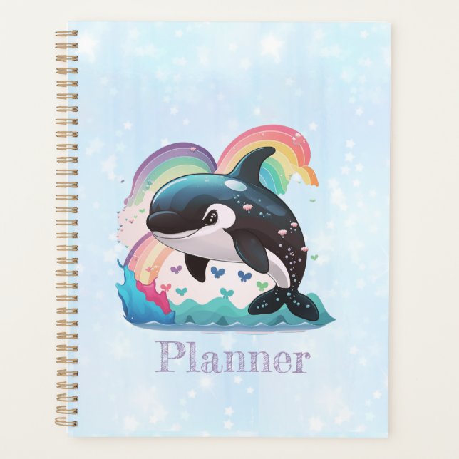 Cute Magical Orca Rainbow Ocean Fantasy Artwork Planner (Front)