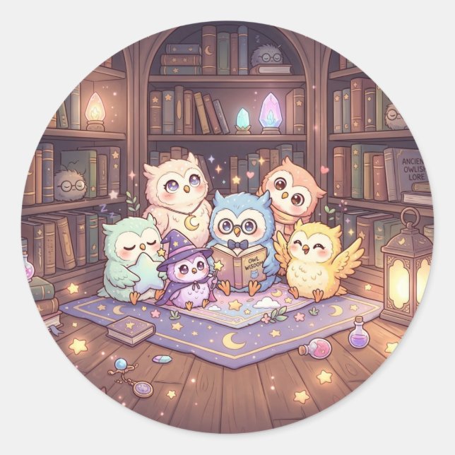 Cute Magical Owl Library Sticker (Front)