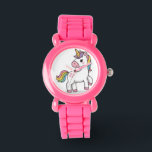 Cute Magical Pink Unicorn Kids Wrist Watch<br><div class="desc">Help your little princess tell time in the most magical way! This adorable pink wrist watch features a sweet unicorn illustration with a colorful rainbow mane on the dial. Designed with a durable and comfortable strap, it’s the perfect accessory for school, play, or special occasions. A wonderful and practical gift...</div>
