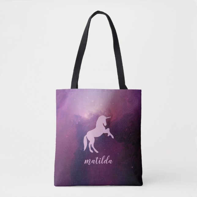cute magical purple unicorn tote bag (Front)