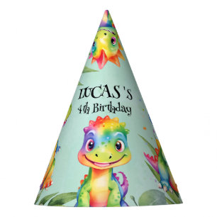 Cute Magical Rainbow Dinosaur Happy Birthday Party Hat