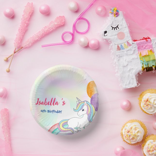 Cute Magical Rainbow Unicorn Birthday Party  Paper Plate (Party)