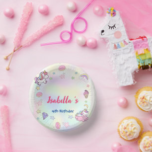 Cute Magical Rainbow Unicorn Birthday Party Paper Plate