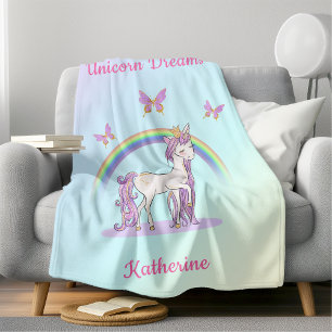 Cute Magical Rainbow Unicorn  Fleece Blanket