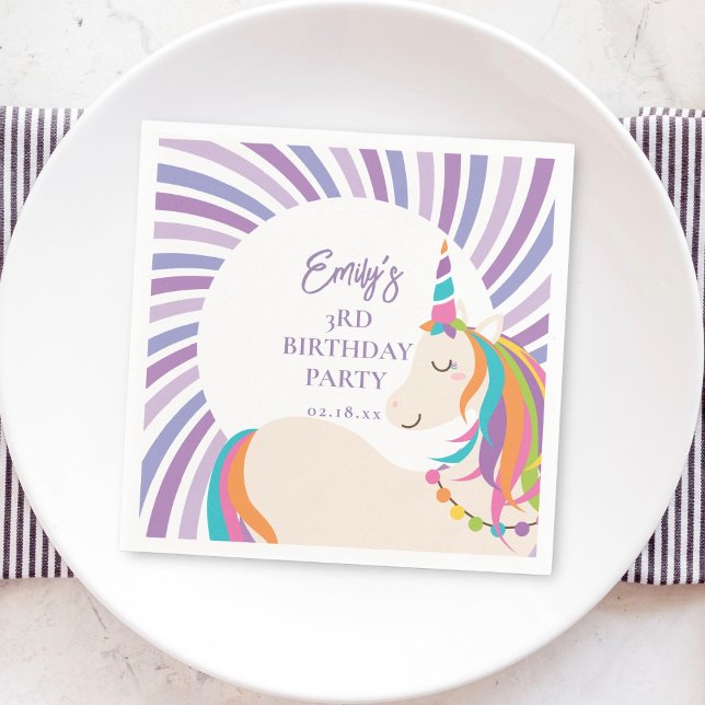 Cute Magical Rainbow Unicorn Girl Birthday Napkin (Creator Uploaded)