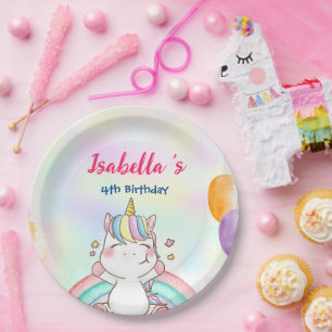 Cute Magical Rainbow Unicorn Happy Birthday Party  Paper Plate