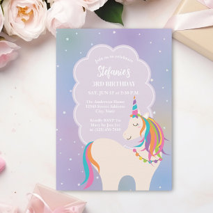 Cute Magical Rainbow Unicorn Kids Birthday Party Invitation