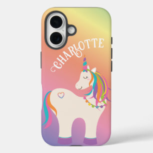 Cute Magical Rainbow Unicorn Personalised Name iPhone 16 Case
