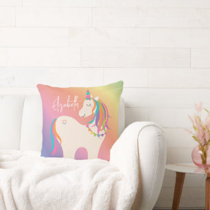 Cute Magical Rainbow Unicorn Personalised Name Cushion
