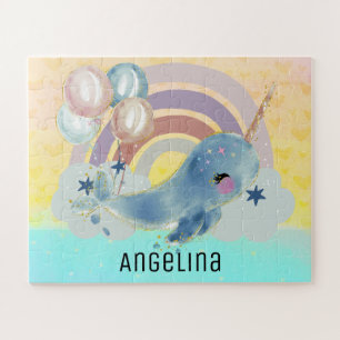 Cute Magical Sea Unicorn Custom Name  Jigsaw Puzzle