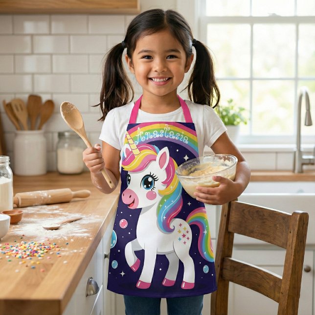 Cute Magical Sparkly Galaxy Unicorn Rainbow Apron (Creator Uploaded)