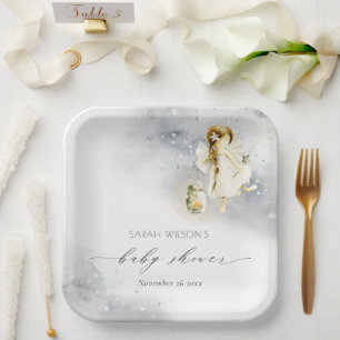 Cute Magical Starry Watercolor Fairy Baby Shower Paper Plate