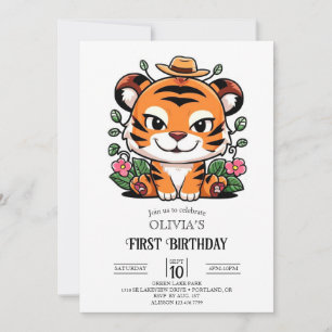 Cute Magical Tiger 1st Birthday Digital Invitation