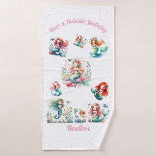 Cute Magical Under the Sea Mermaids Girly Birthday Bath Towel Set