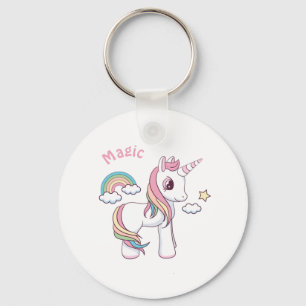 Cute Magical unicorn button Key Ring