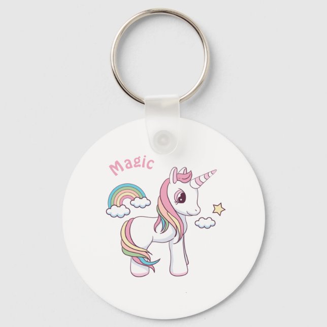 Cute Magical unicorn button Key Ring (Front)