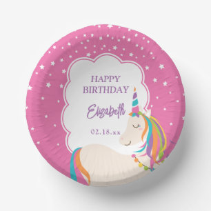 Cute Magical Unicorn Hot Pink Girl Birthday Party Paper Plate