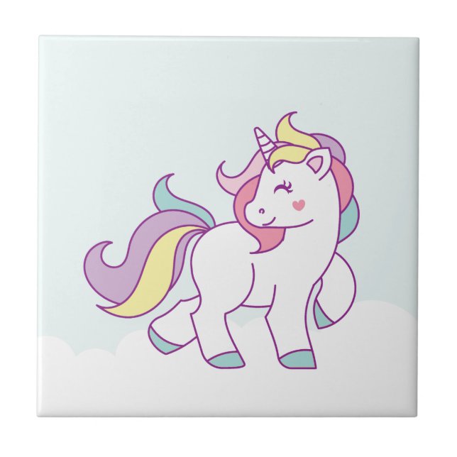 Cute Magical Unicorn Pastel colour Personalised Ceramic Tile (Front)