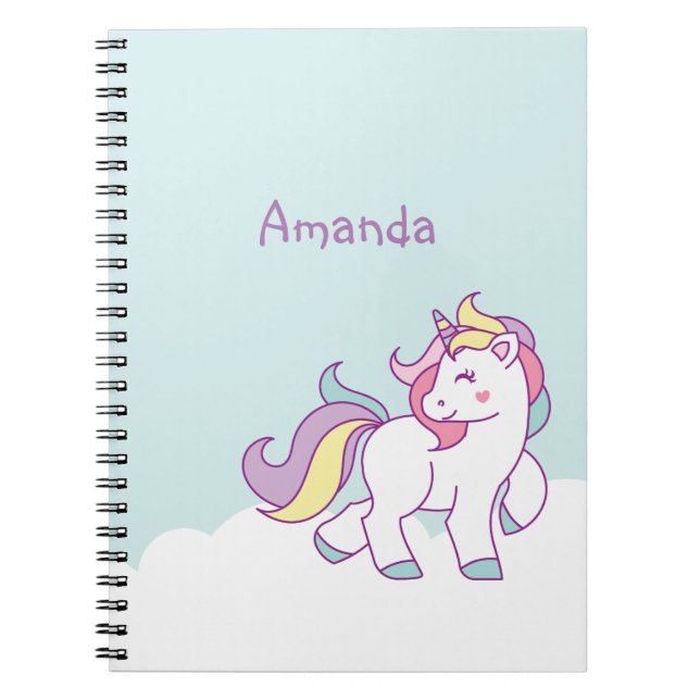 Cute Magical Unicorn Pastel colour Personalised Notebook (Front)