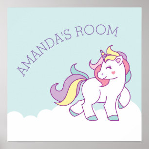 Cute Magical Unicorn Pastel colour Personalised Poster