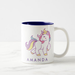 Cute Magical Unicorn Pastel colour Personalised Two-Tone Coffee Mug