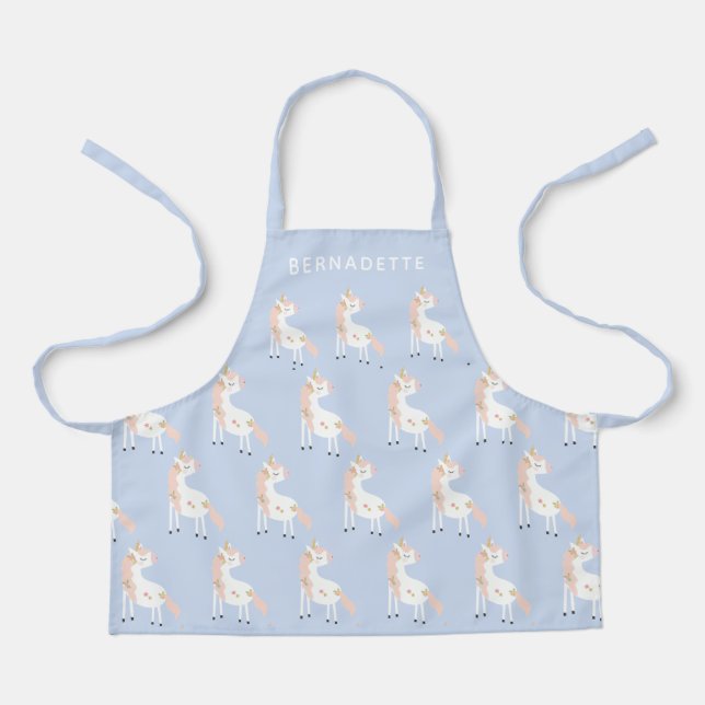 Cute Magical Unicorn Pastel Pink Purple Gold Name Apron (Front)