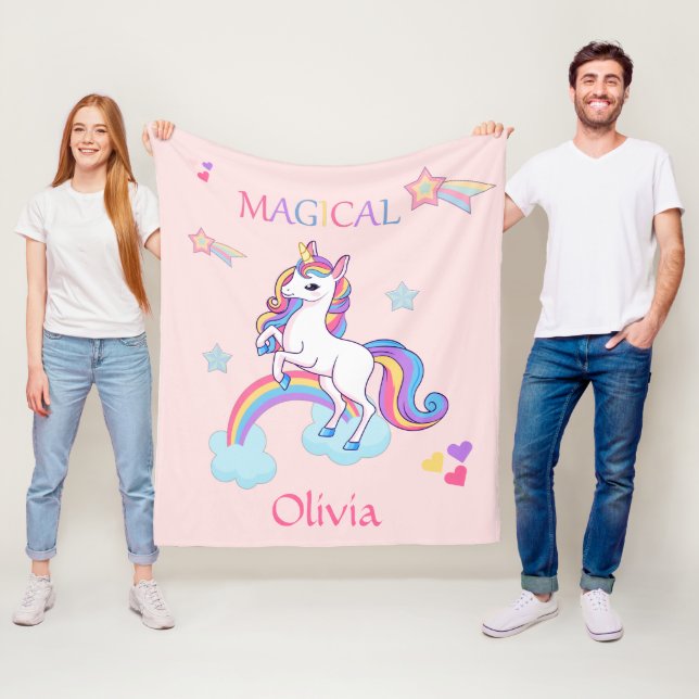 Cute Magical Unicorn Personalised Fleece Blanket (In Situ)