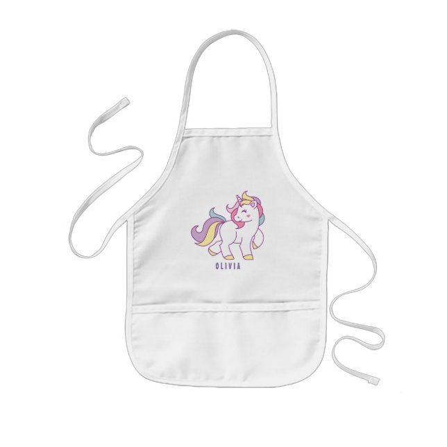 Cute Magical Unicorn Personalised Kids Apron (Front)