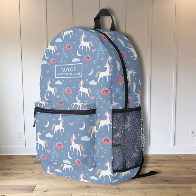 Cute Magical Unicorn, Personalised Kids Name Text Printed Backpack (Creator Uploaded)