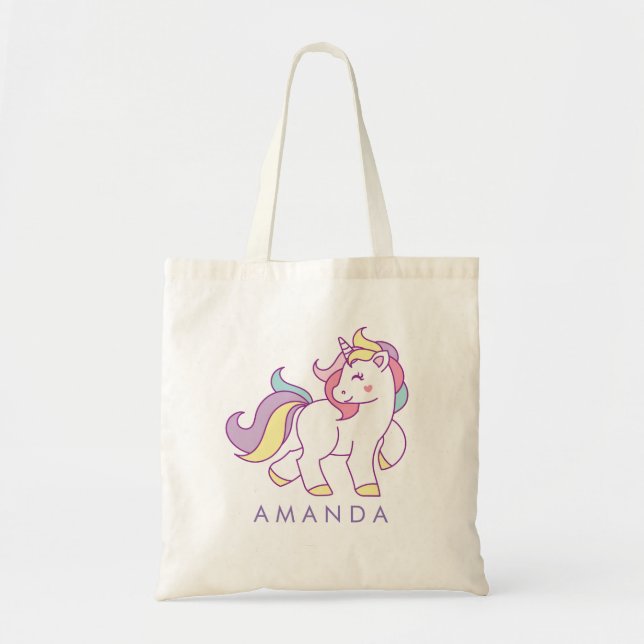 Cute Magical Unicorn Personalised NAME Tote Bag (Front)